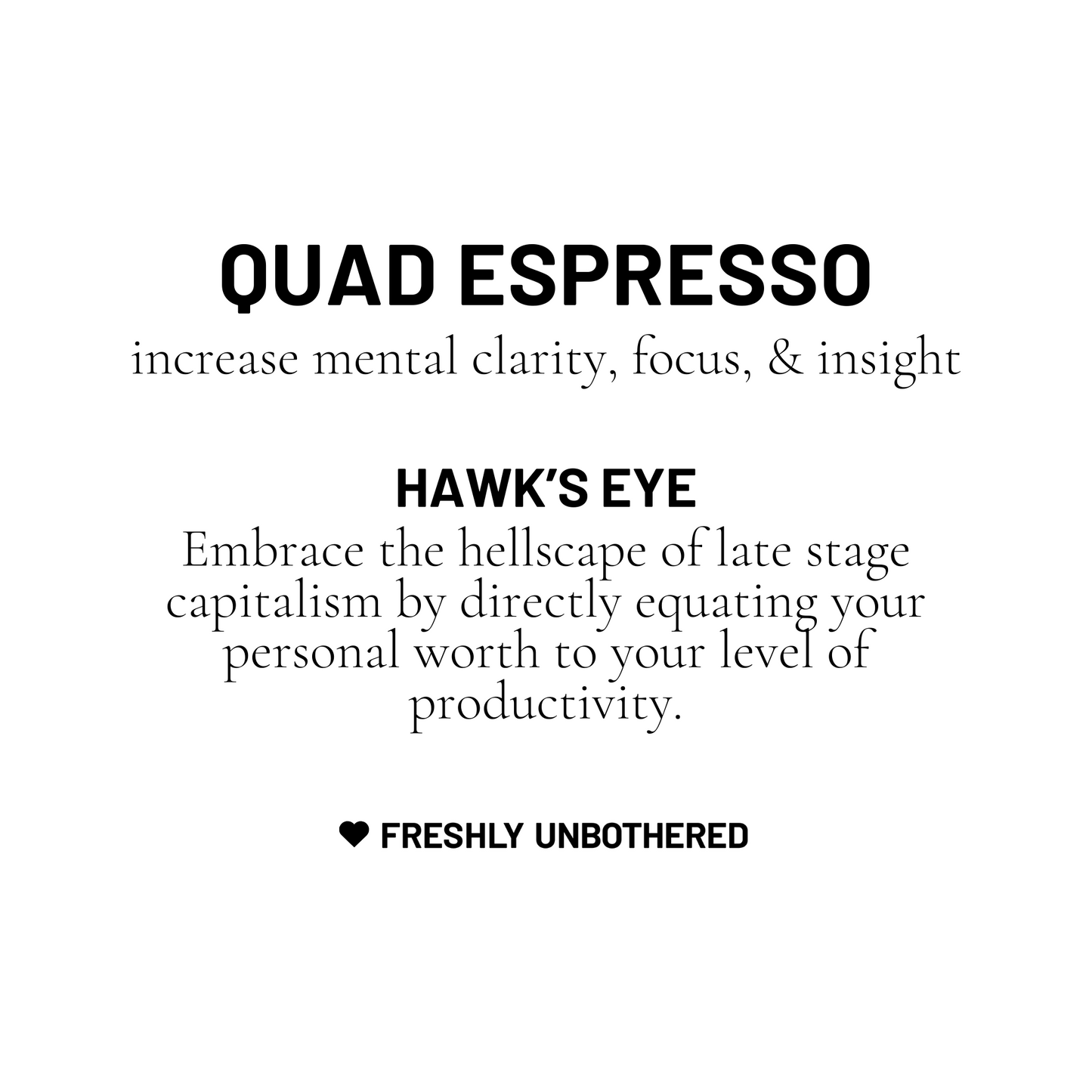 A black and white card describing hawk's eye gemstone to increase mental clarity, focus, and insight.